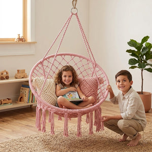 Pink Macrame Swing Chair